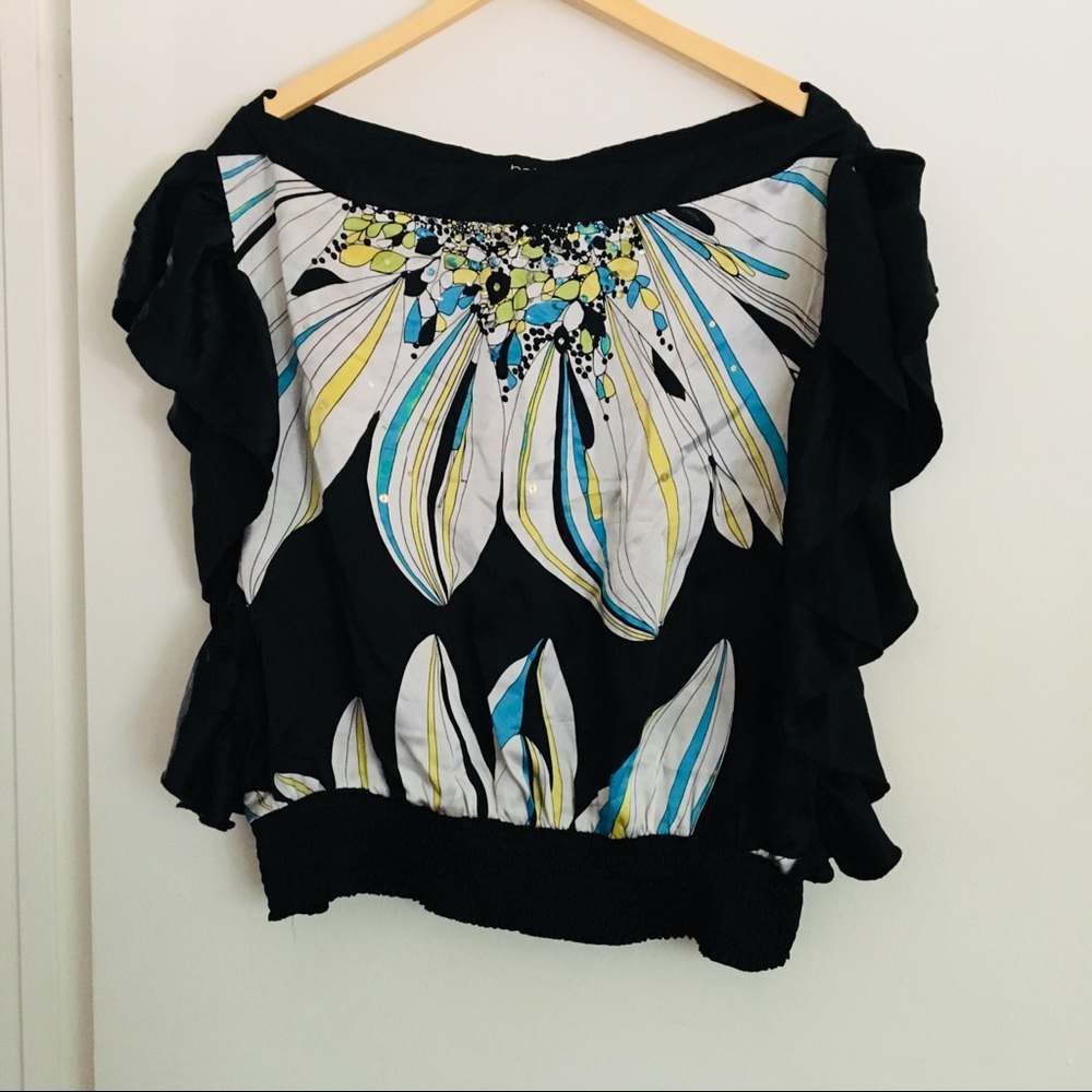 Bebe silk blouse with turquoise gems size M